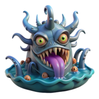 3D Render of a Grotesque Sea Monster png