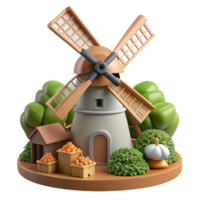 Farm Windmill Harvest Scene 3D Render png