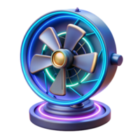 Neon Desk Fan 3D Render of Retro Cooling Device png