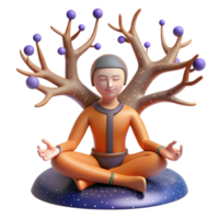 Tranquil Yogi with Illuminated Tree 3D Render png