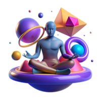 3D Render Cosmic Meditation, Abstract Shapes, Serene Figure png