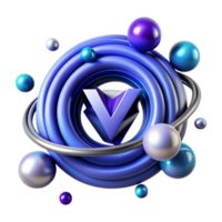 Abstract 3D V Letter Design with Orbiting Spheres png