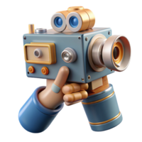 Retro Camera in Hand 3D Render of Vintage Filmmaking png
