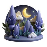 Nighttime Forest Scene 3D Render of Moonlit Landscape png