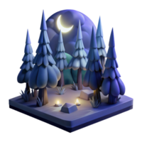 Night Forest 3D Render of Moonlit Pine Trees png