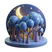 Enchanted Night Forest 3D Render of Moonlit Trees png