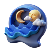 Serene Night Scene Moon, Sun, Clouds, and Waves png