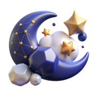 Celestial Dreamscape 3D Render of Moon, Stars, and Clouds png