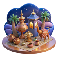 Night Scene with Arabian Decor and Camel Figurine png