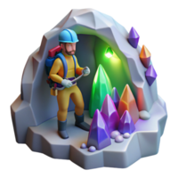 Miner Exploring Crystal Cave 3D Render png