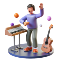 3D Animated Musician Juggling and Playing Keyboard png