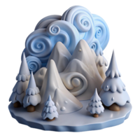 Winter Wonderland Snowy Mountains, Whimsical Clouds, and Frosty Trees png