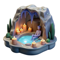 Serene Cave Pool with Candles 3D Render png