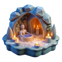 Serene Cave Hot Spring Relaxation 3D Render png