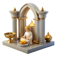 Serene Figure with Candles and Flames in Architectural Setting png
