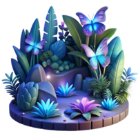 Enchanted Butterfly Garden 3D Render of Night Bloom png