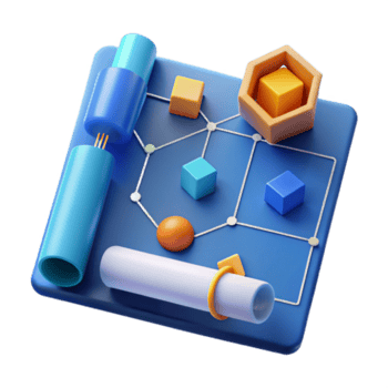 3D Abstract Geometric Design Network System Visualization png