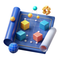 3D Abstract Network Visualization Cubes, Spheres, and Connections png