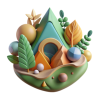 Abstract 3D Nature Scene Geometric Forms, Leaves, and Spheres png