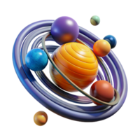 Abstract Planetary System Colorful 3D Render of Orbits and Planets png