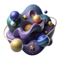 Abstract Cosmic Composition 3D Render of Planets and Stars png