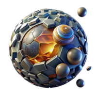 Abstract 3D Sphere Geometric Shapes, Metallic Texture, Golden Core png