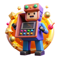 3D Render of Colorful Robot Arcade Game png