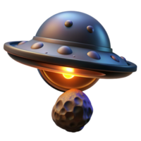 Spaceship and Asteroid 3D Render of Cosmic Encounter png