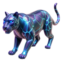 Cybernetic Big Cat Geometric Design, Illuminated Lines, 3D Render png