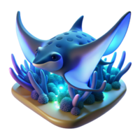 3D Render of a Stingray in a Vibrant Coral Reef Setting png