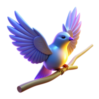 Digital Render of a Bird on a Branch Wings Spread, Colorful, Avian png