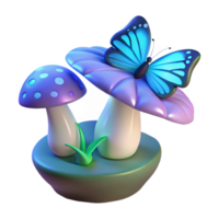 3D Render of Fantasy Mushrooms and Butterfly png