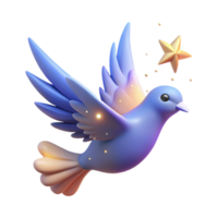 3D Render of a Blue Bird in Flight with a Star png