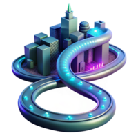 Futuristic Cityscape Elevated Transportation System and Illuminated Architecture png