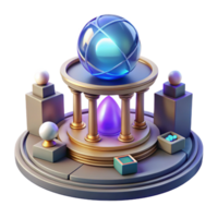 3D Render of Abstract Architectural Structure with Glowing Orb and Crystals png