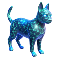 Digital Cat Low-Poly, Neon, Glowing, Wireframe, 3D Model, Futuristic, Abstract png
