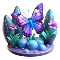 3D Render of a Butterfly in a Garden Setting png