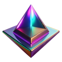 Iridescent Pyramid on Reflective Surface Abstract Digital Render png