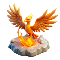 3D Render of Mythical Firebird Alighting on Embers png