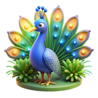 3D Cartoon Peacock with Illuminated Plumage png
