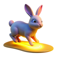 3D Render of a Cute Bunny Rabbit on a Glowing Board png