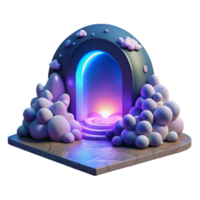 Enchanted Portal Digital Render of a Fantasy Archway with Glowing Lights and Abstract Clouds png