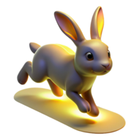 3D Render of a Rabbit Surfing on a Glowing Board png
