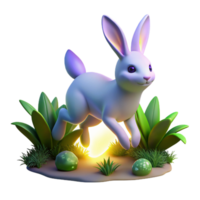 3D Render of a Cute Bunny Hopping Through Springtime Flora png