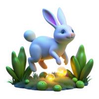 3D Render of an Easter Bunny Hopping in Grass png