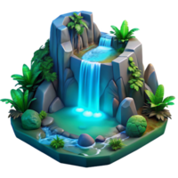 Luminous Waterfall in Tropical Paradise Digital Render of Island Oasis png