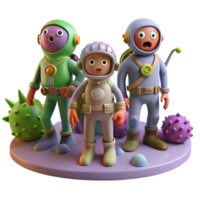 Digital Render of Astronauts Exploring a Colorful Alien Planet png