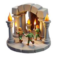 Digital Render of Adventurers Exploring Ancient Stone Archway png