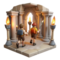 Adventurers Exploring Ancient Temple with Torches png