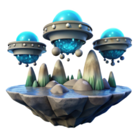 Floating Island with Three UFOs and Glowing Energy png